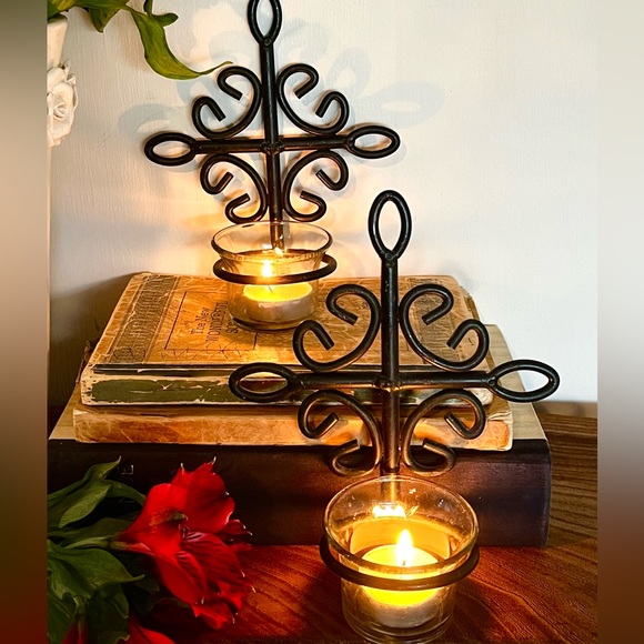 Rustic Cast Iron Tea Light Holders, SET/2 - Picture 3 of 5